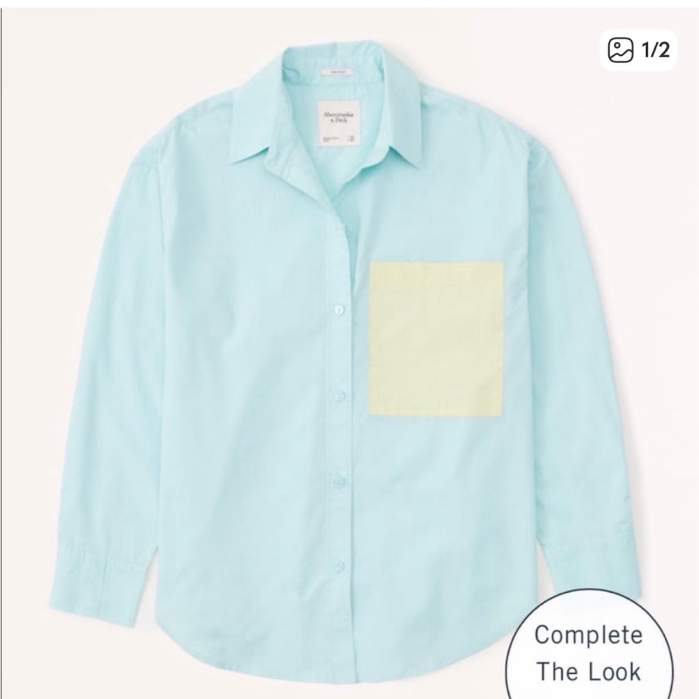 A&F Colorblock Oversized Poplin Shirt